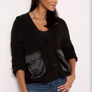 Eve Black Cardigan with Satin Accents